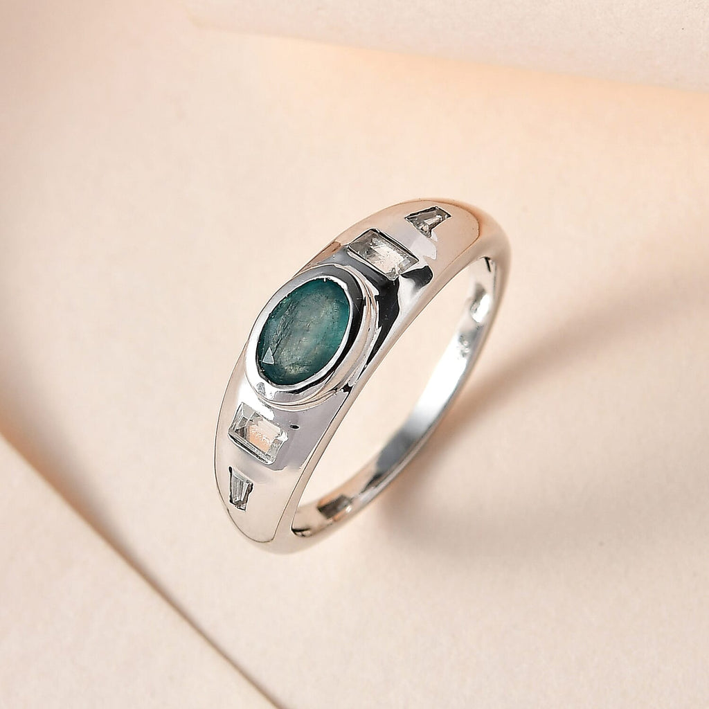 Grandidierite and Natural Zircon Ring in Platinum Overlay Sterling Silver