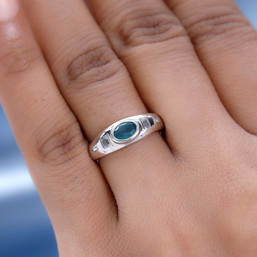 Grandidierite and Natural Zircon Ring in Platinum Overlay Sterling Silver