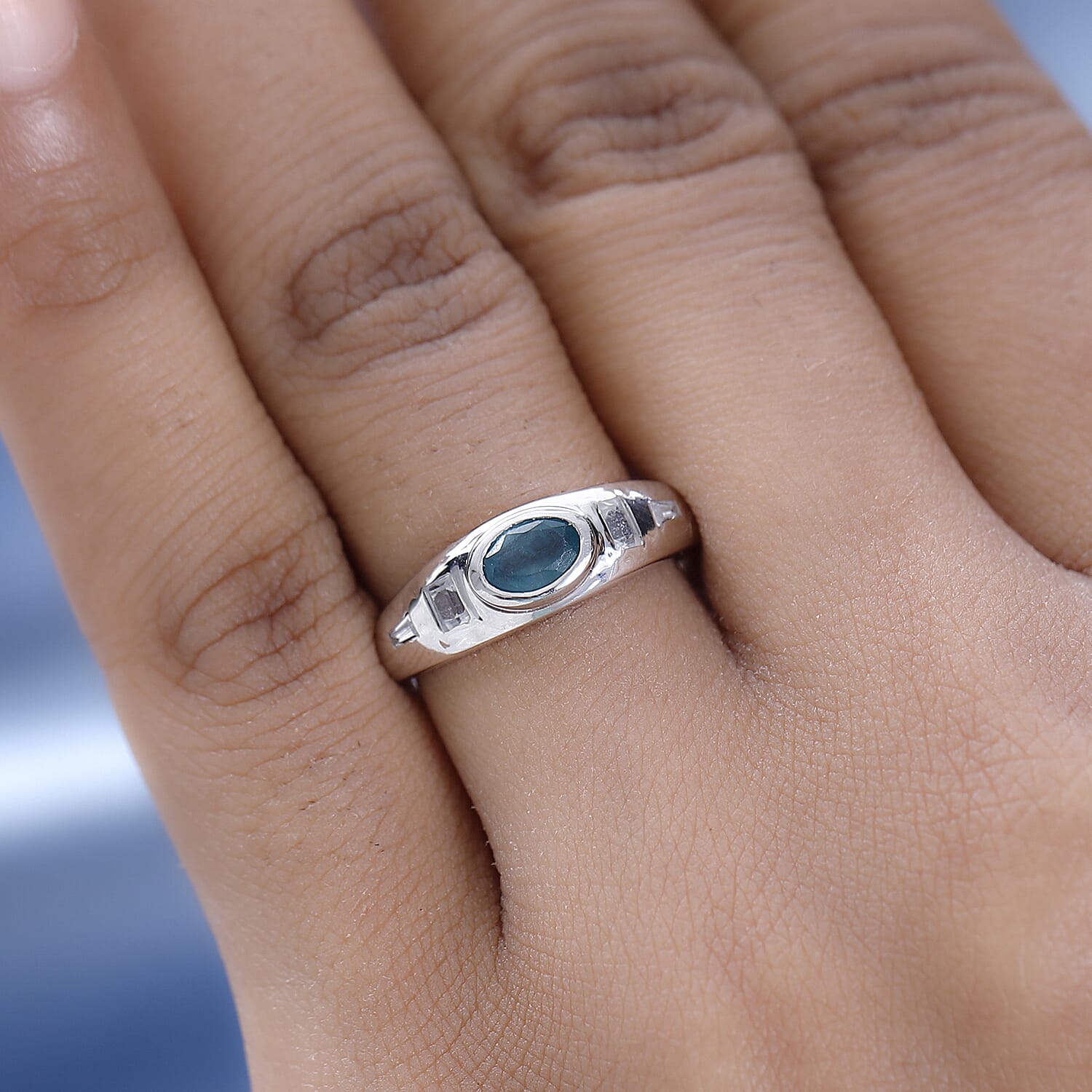 Grandidierite ,  White Zircon  Fancy Ring in Platinum Overlay Sterling Silver 0.51 ct  0.778  Ct. 7574518 2