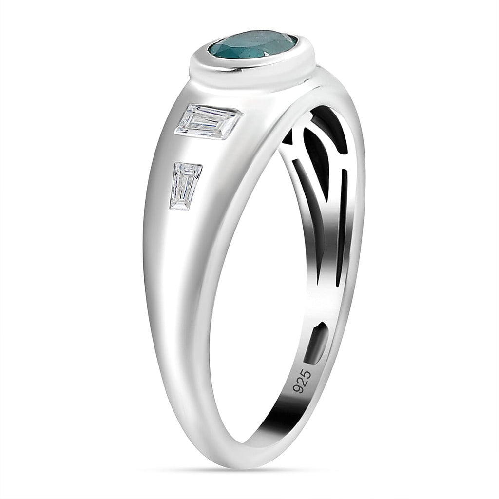 Grandidierite and Natural Zircon Ring in Platinum Overlay Sterling Silver