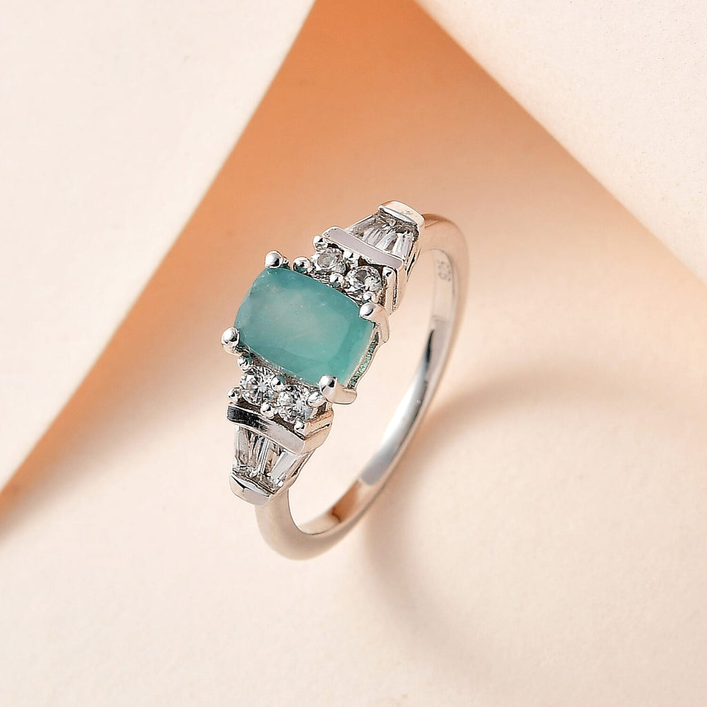 Grandidierite and Natural Zircon Ring in Platinum Overlay Sterling Silver 1.52 Ct.