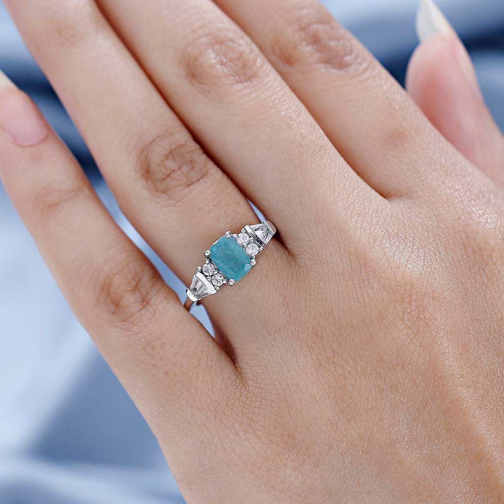 Grandidierite and Natural Zircon Ring in Platinum Overlay Sterling Silver 1.52 Ct.