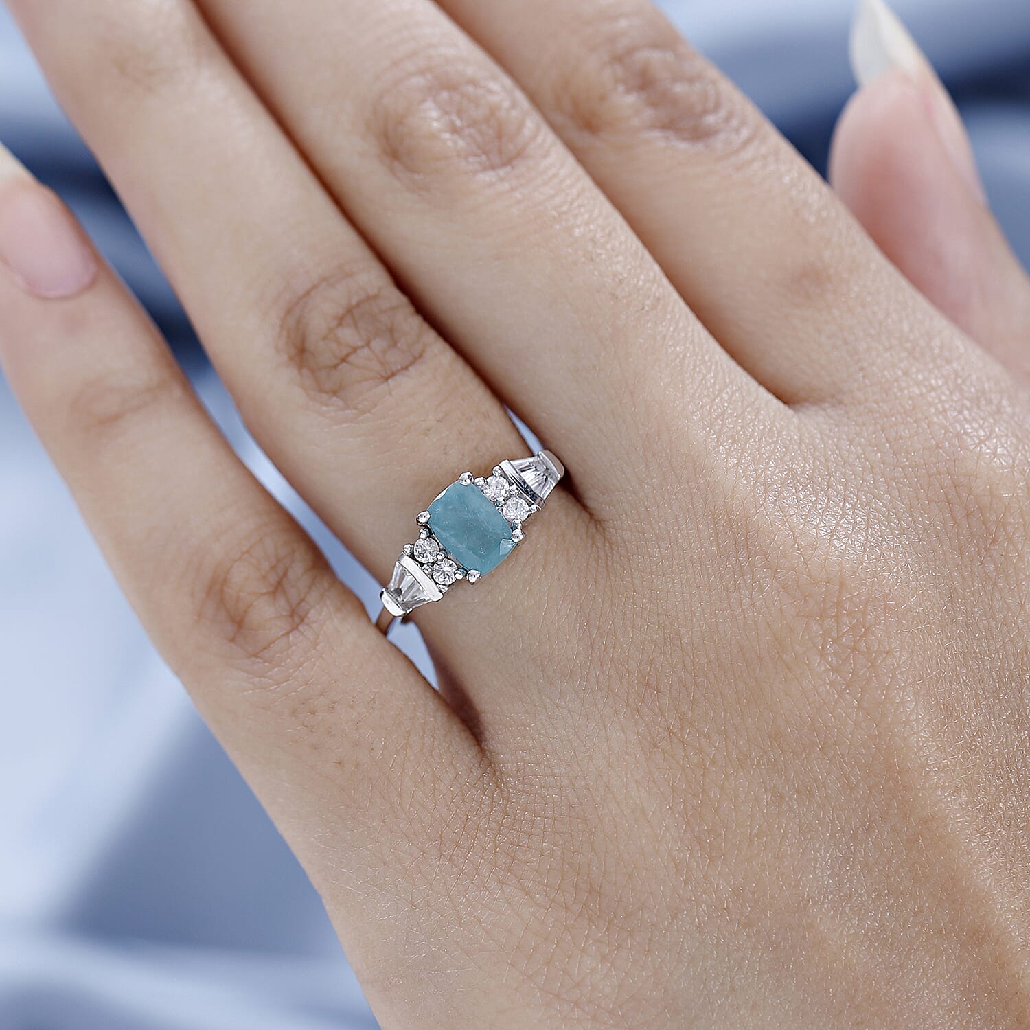 Grandidierite and Natural Zircon Ring in Platinum Overlay Sterling Silver 1.52 Ct. 7574646 2