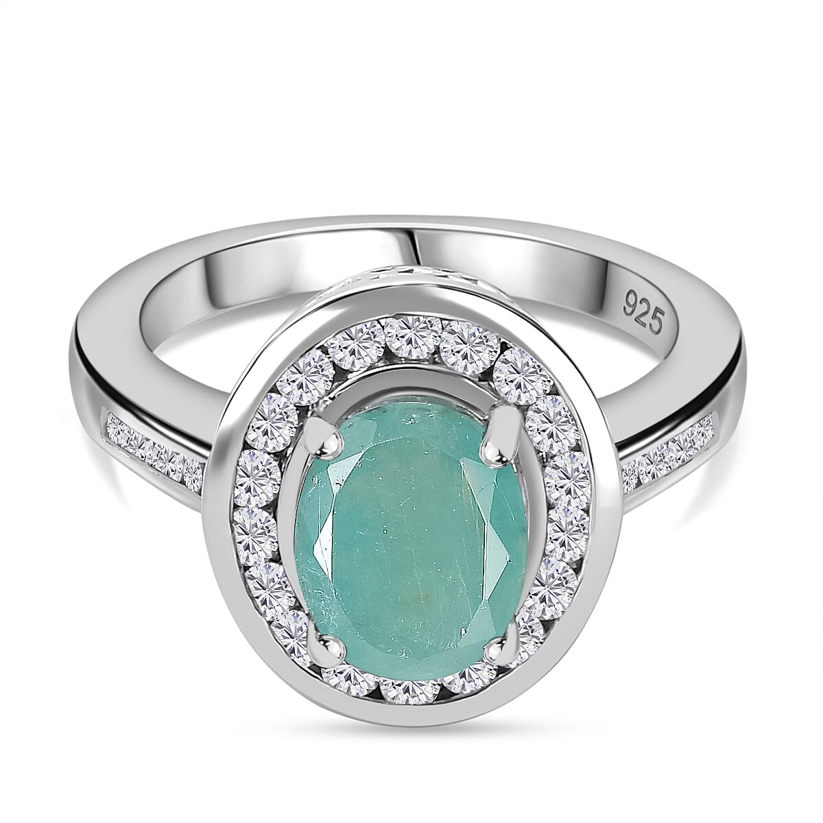 Grandidierite and Natural Zircon Halo Ring in Rhodium Overlay Sterling Silver, Silver Wt. 5.0 Gms 7801297 0