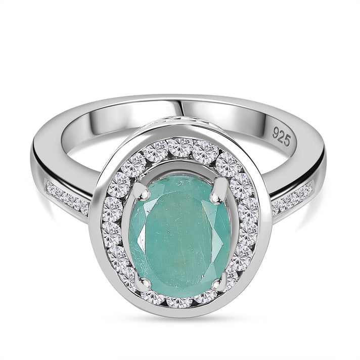 Grandidierite and Natural Zircon Halo Ring in Rhodium Overlay Sterling Silver, Silver Wt. 5.0 Gms 7801300 1