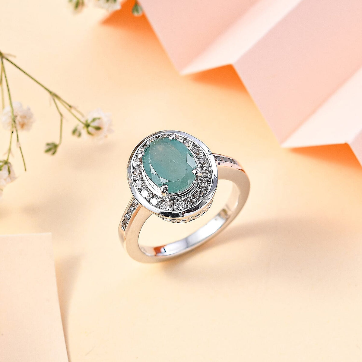 Grandidierite and Natural Zircon Halo Ring in Rhodium Overlay Sterling Silver, Silver Wt. 5.0 Gms 7801297 2