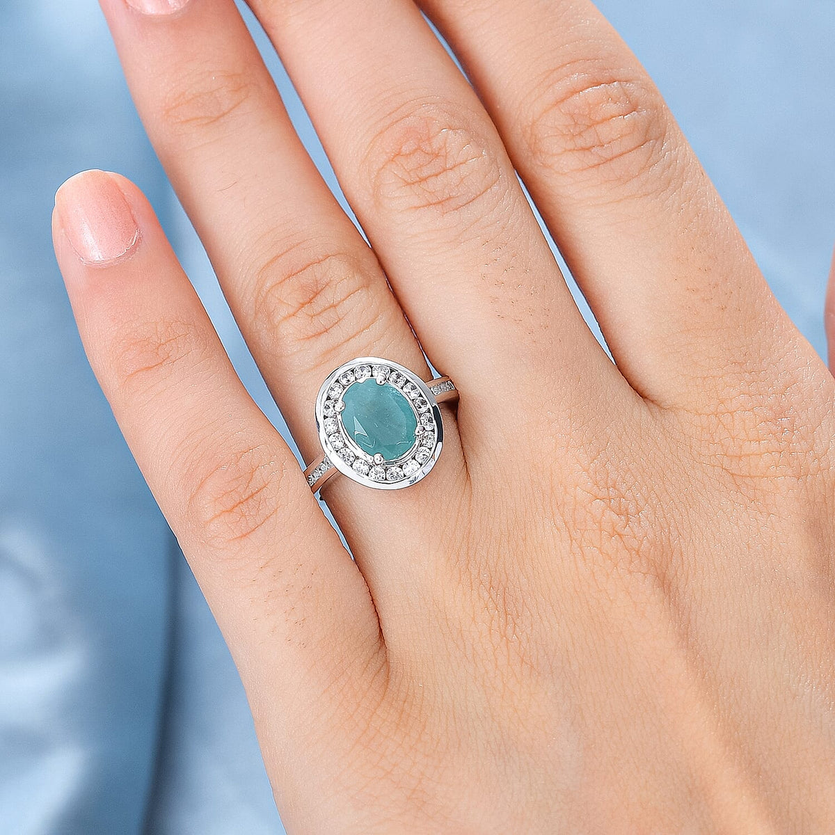 Grandidierite and Natural Zircon Halo Ring in Rhodium Overlay Sterling Silver, Silver Wt. 5.0 Gms 7801297 3