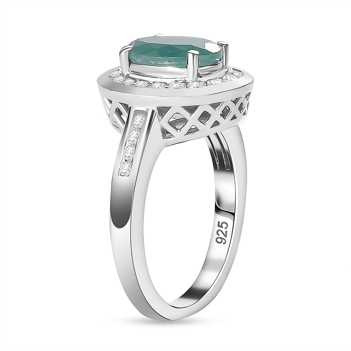 Grandidierite and Natural Zircon Halo Ring in Rhodium Overlay Sterling Silver, Silver Wt. 5.0 Gms 7801297 4