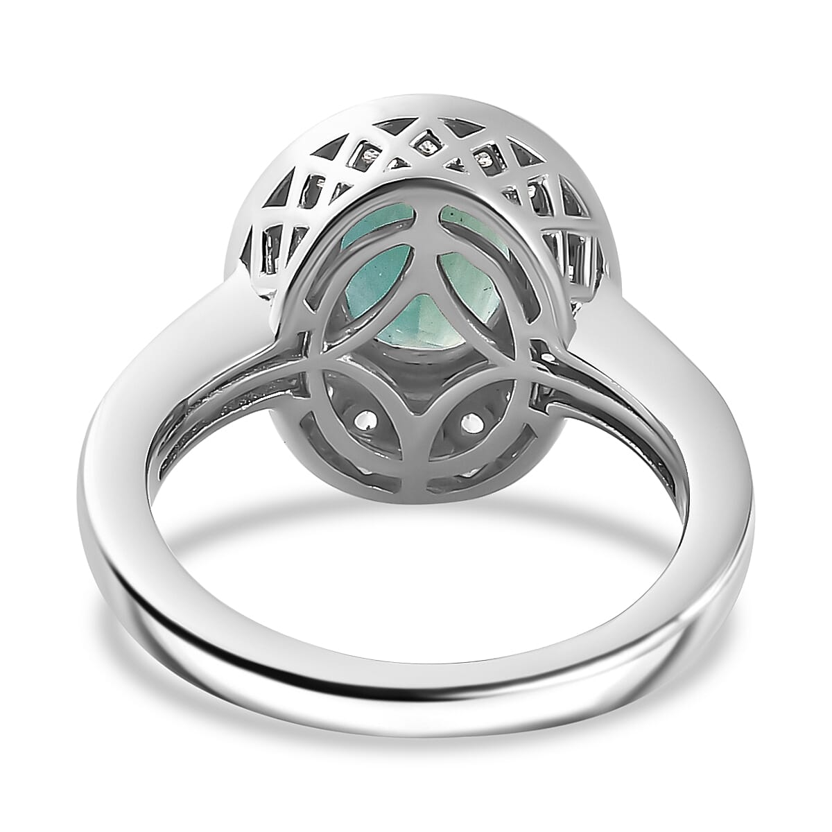 Grandidierite and Natural Zircon Halo Ring in Rhodium Overlay Sterling Silver, Silver Wt. 5.0 Gms 7801297 5