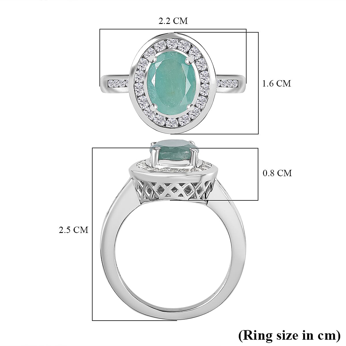 Grandidierite and Natural Zircon Halo Ring in Rhodium Overlay Sterling Silver, Silver Wt. 5.0 Gms 7801297 6