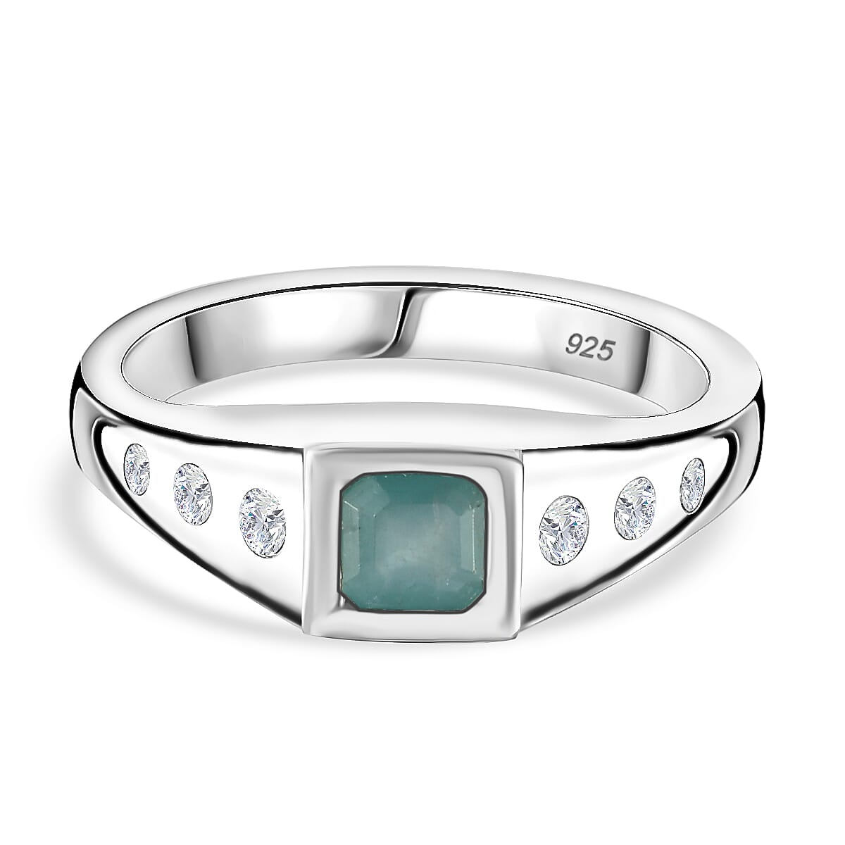 Grandidierite &amp; Natural Zircon 7 Stone Ring in Rhodium Overlay Sterling Silver 7801383 0