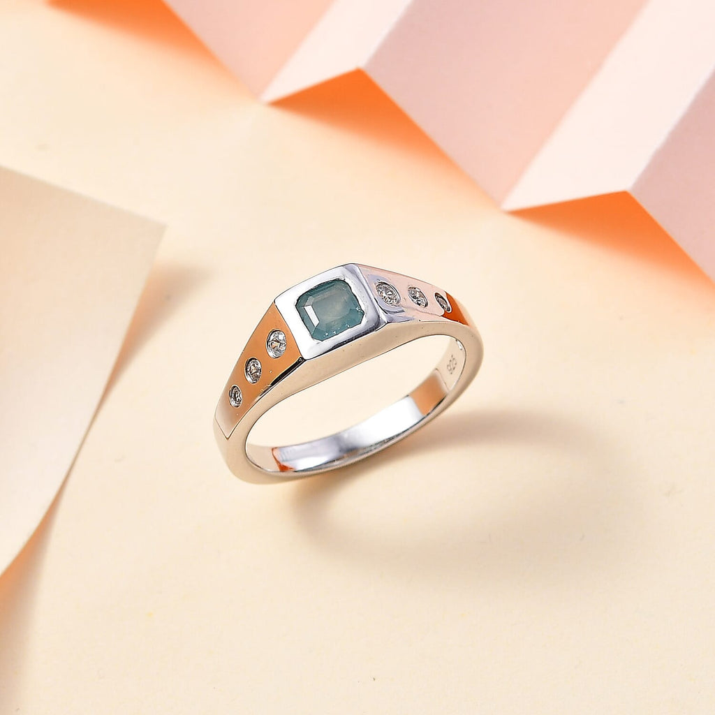 Grandidierite & Natural Zircon 7 Stone Ring in Rhodium Overlay Sterling Silver