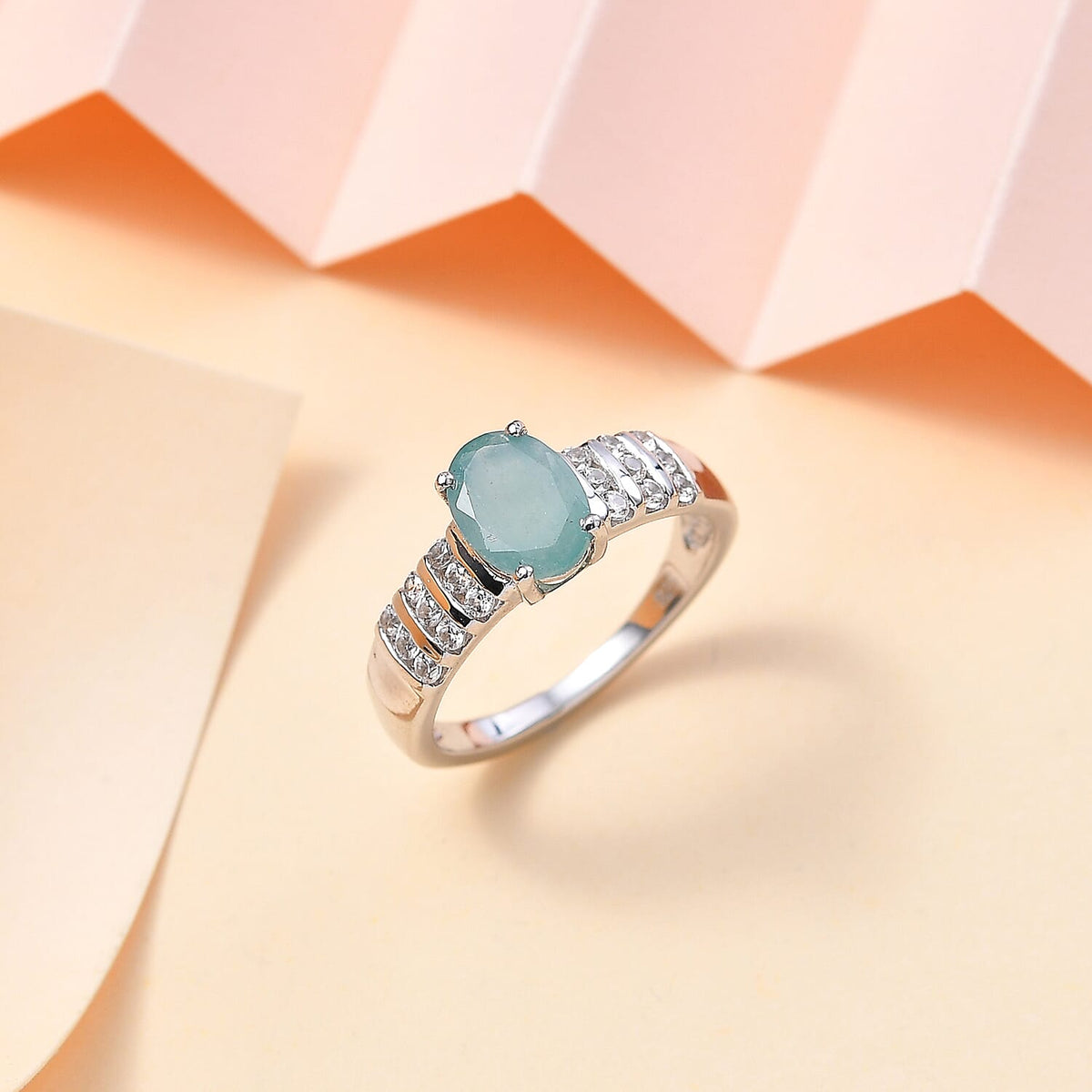 Grandidierite &amp; Natural Zircon Ring in Rhodium Overlay Sterling Silver 1.60 Ct 7783735 2