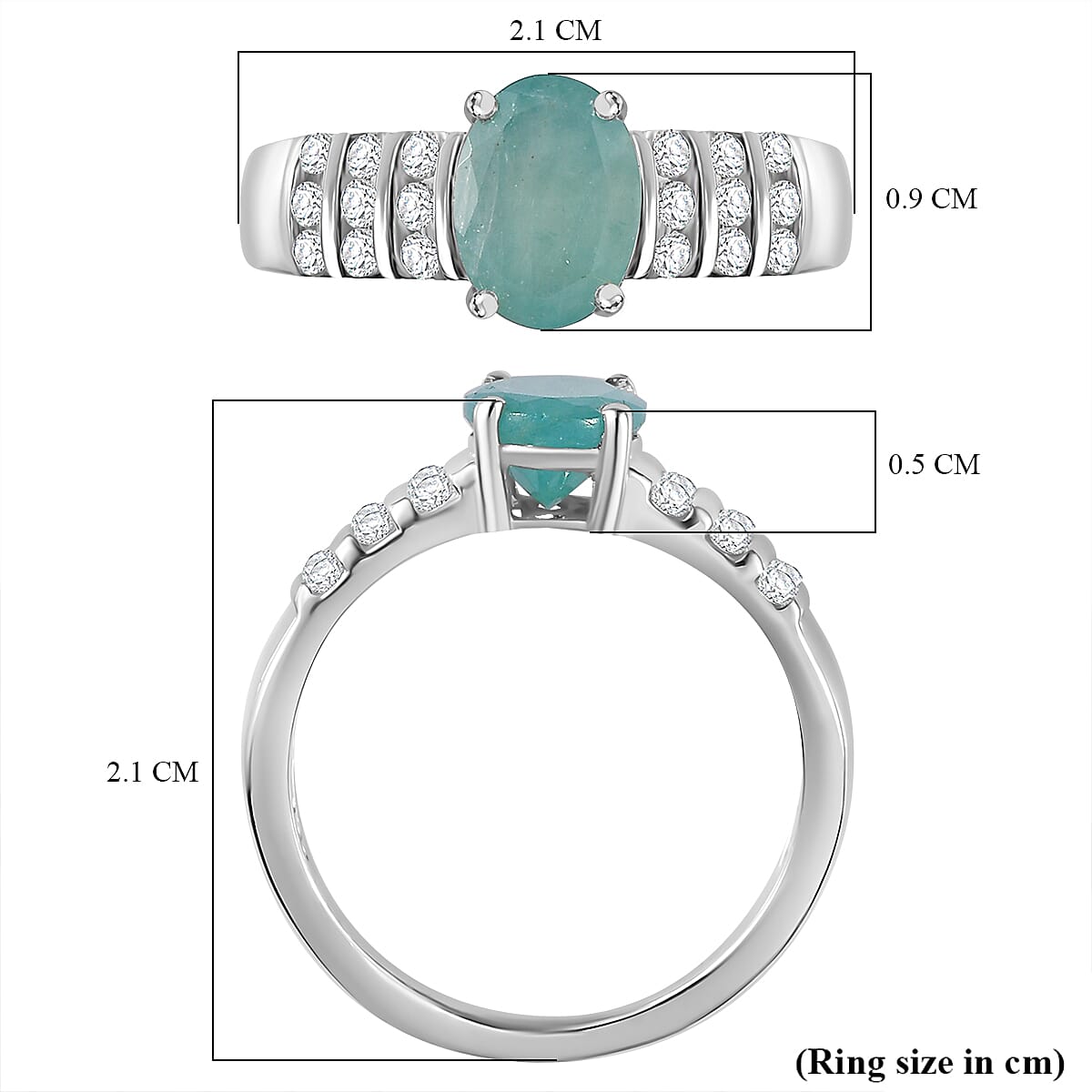 Grandidierite &amp; Natural Zircon Ring in Rhodium Overlay Sterling Silver 1.60 Ct 7783735 6