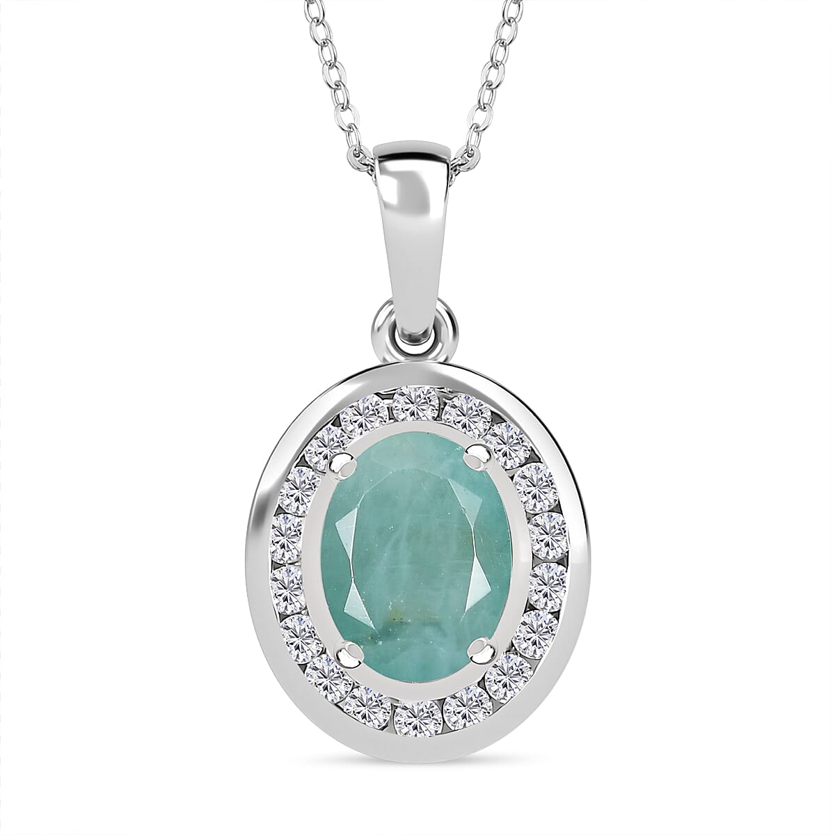 Grandidierite and Natural Zircon Halo Pendant with Chain (Size 20) in Rhodium Overlay Sterling Silver 2.53 Ct, Silver Wt. 5.14 Gms 4279948 0