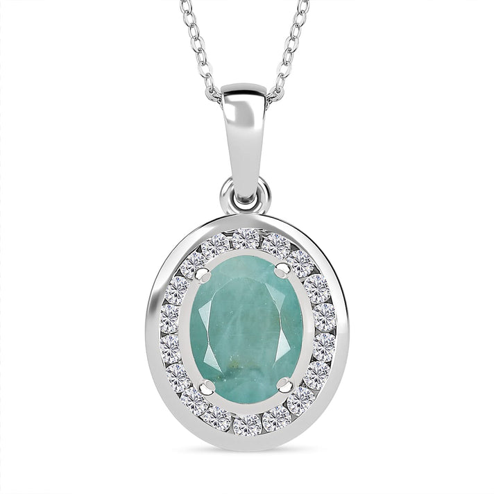 Grandidierite and Natural Zircon Halo Pendant with Chain (Size 20) in Rhodium Overlay Sterling Silver 2.53 Ct, Silver Wt. 5.14 Gms 4279948 1