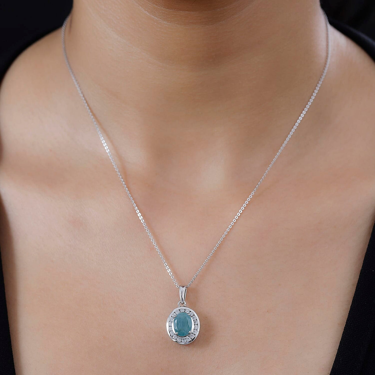 Grandidierite and Natural Zircon Halo Pendant with Chain (Size 20) in Rhodium Overlay Sterling Silver 2.53 Ct, Silver Wt. 5.14 Gms 4279948 2