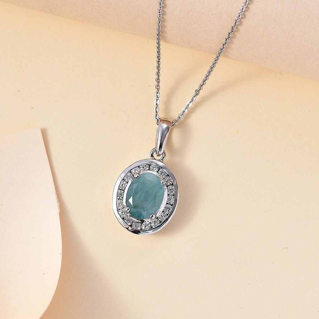 Grandidierite & Natural Zircon Pendant with Chain (Size 20) in Rhodium Overlay Sterling Silver 2.53 Ct, Silver Wt. 5.14 Gms