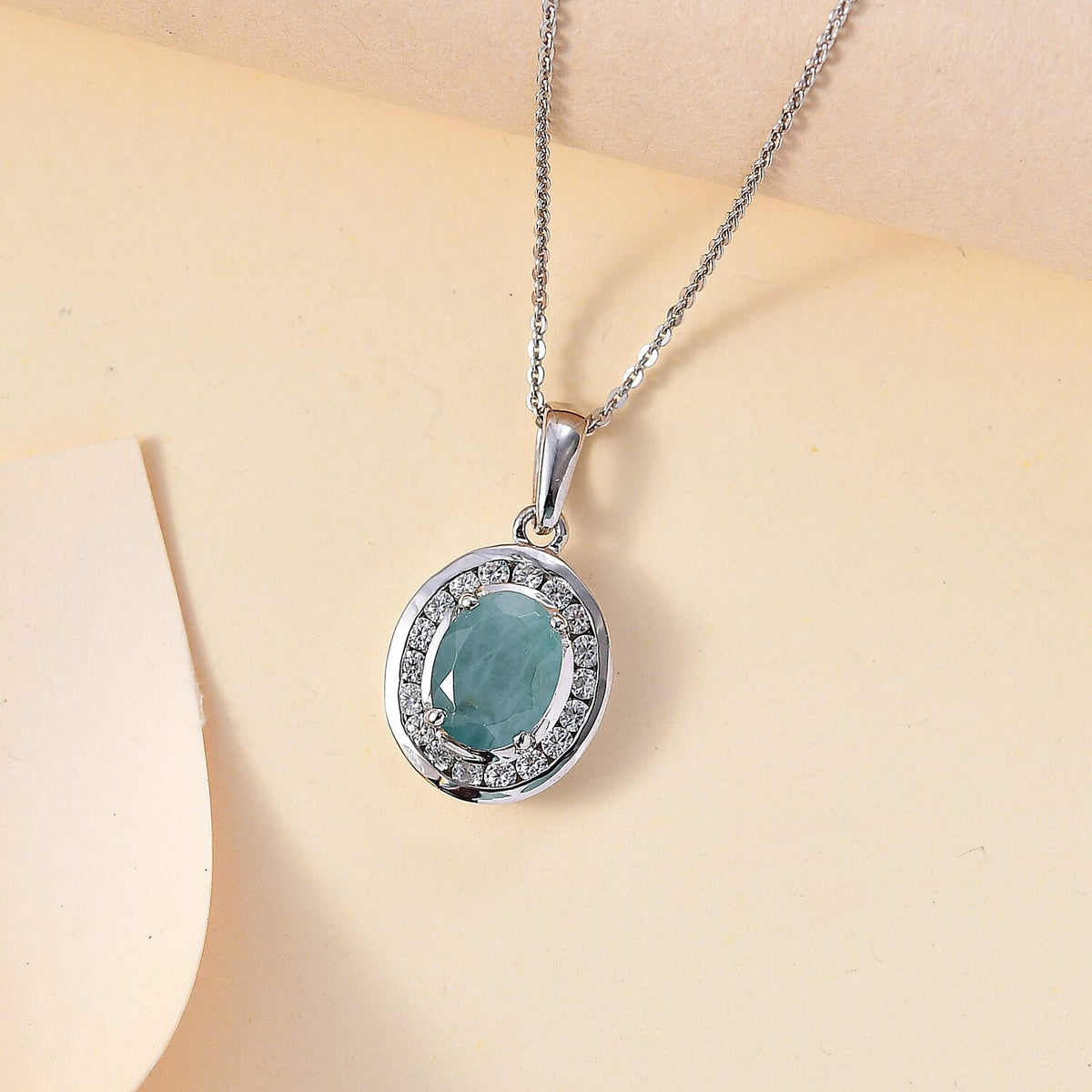Grandidierite and Natural Zircon Halo Pendant with Chain (Size 20) in Rhodium Overlay Sterling Silver 2.53 Ct, Silver Wt. 5.14 Gms 4279948 3