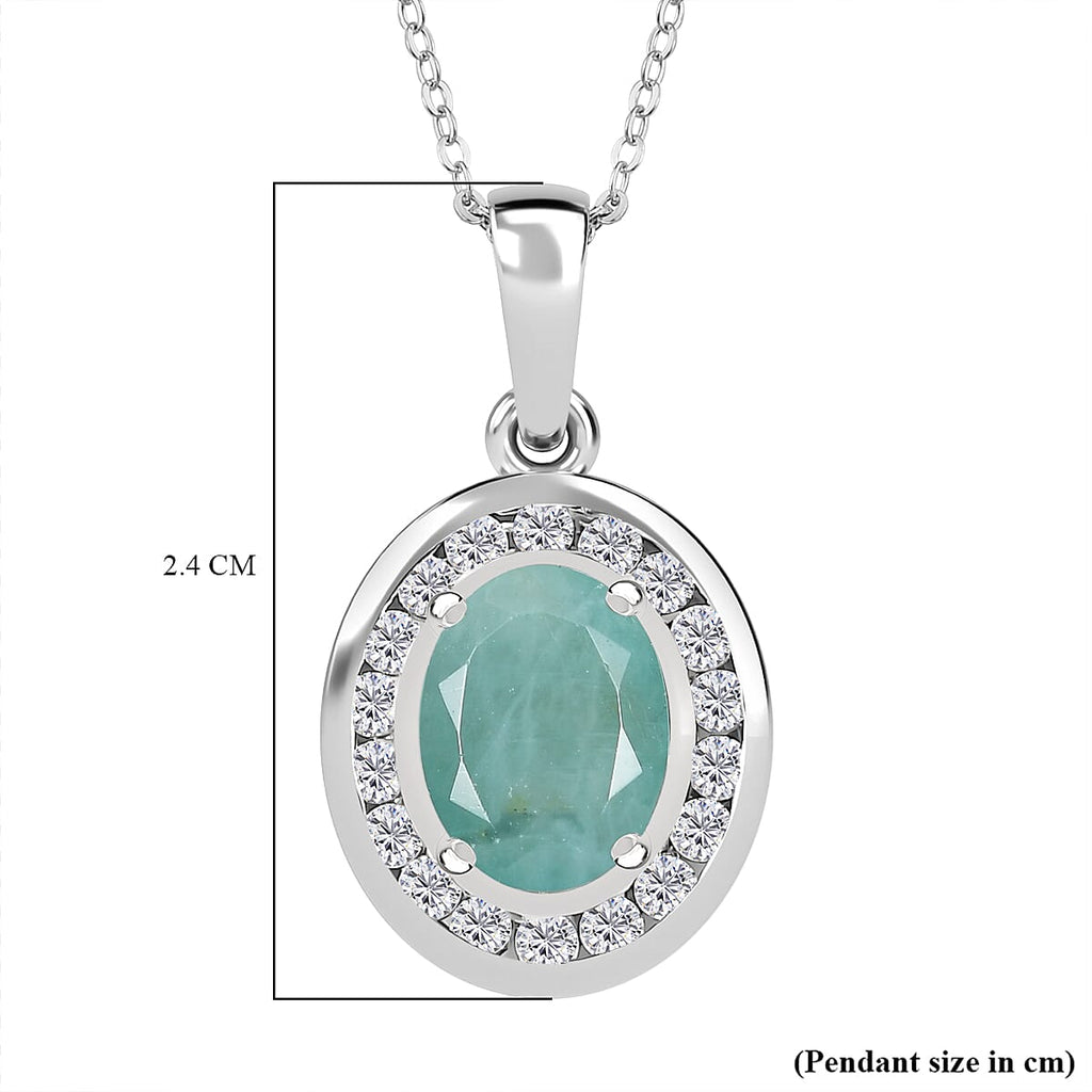 Grandidierite & Natural Zircon Pendant with Chain (Size 20) in Rhodium Overlay Sterling Silver 2.53 Ct, Silver Wt. 5.14 Gms