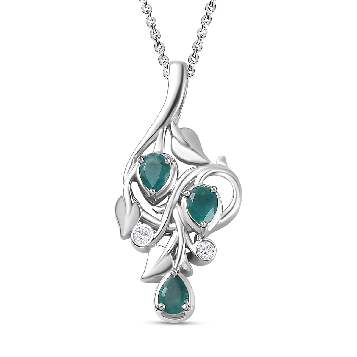 Grandidierite &amp; Natural Zircon Pendant with Chain (Size 20) in Rhodium Overlay Sterling Silver 4279949 0