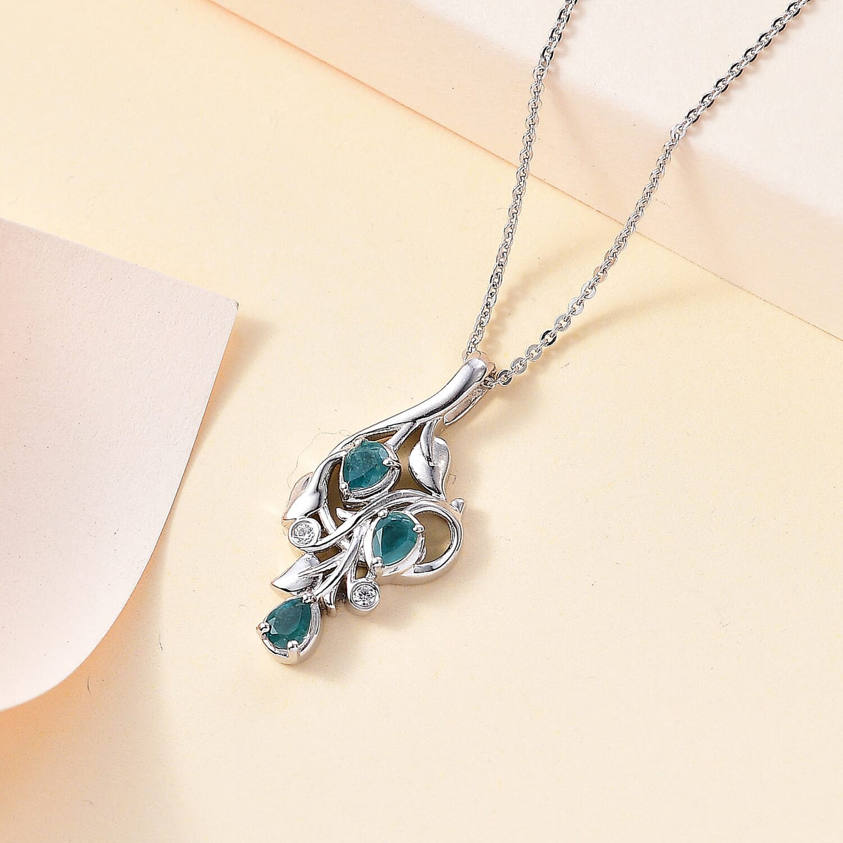 Grandidierite &amp; Natural Zircon Pendant with Chain (Size 20) in Rhodium Overlay Sterling Silver 4279949 2