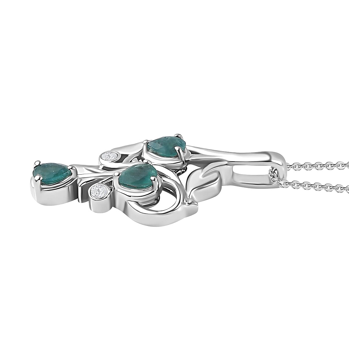 Grandidierite &amp; Natural Zircon Pendant with Chain (Size 20) in Rhodium Overlay Sterling Silver 4279949 3