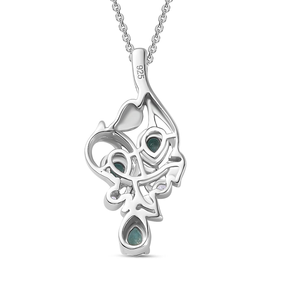 Grandidierite &amp; Natural Zircon Pendant with Chain (Size 20) in Rhodium Overlay Sterling Silver 4279949 4