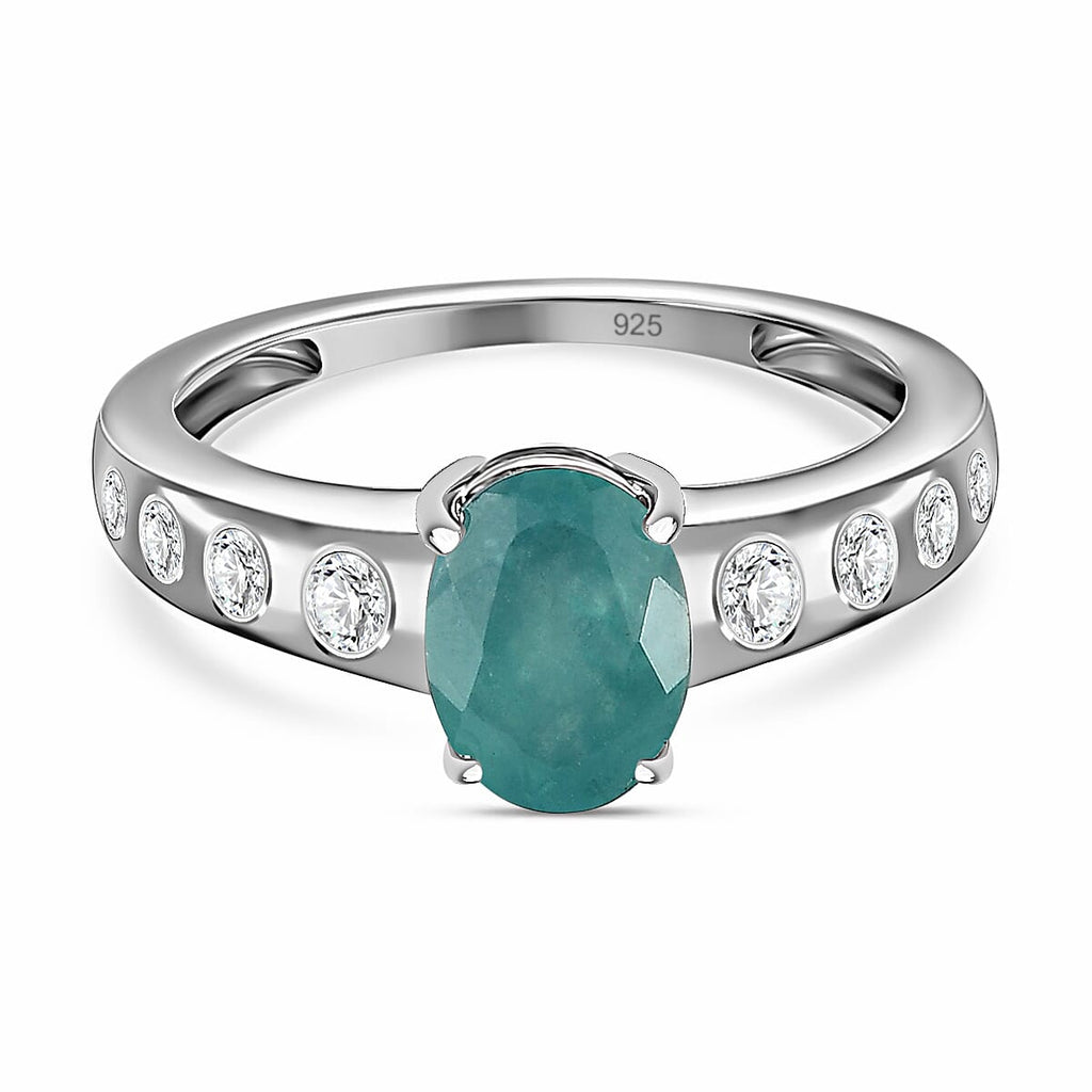 Grandidierite and Natural Zircon Ring in Platinum Overlay Sterling Silver 1.75 Ct