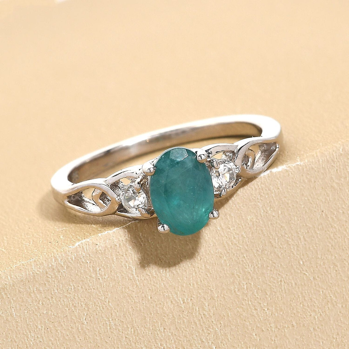 Grandidierite and Natural Zircon Ring in Platinum Overlay Sterling Silver 7063994 2