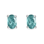 Green Apatite  Solitaire Stud Push Post Earring in Platinum Overlay Sterling Silver 1.00 ct  1.010  Ct.