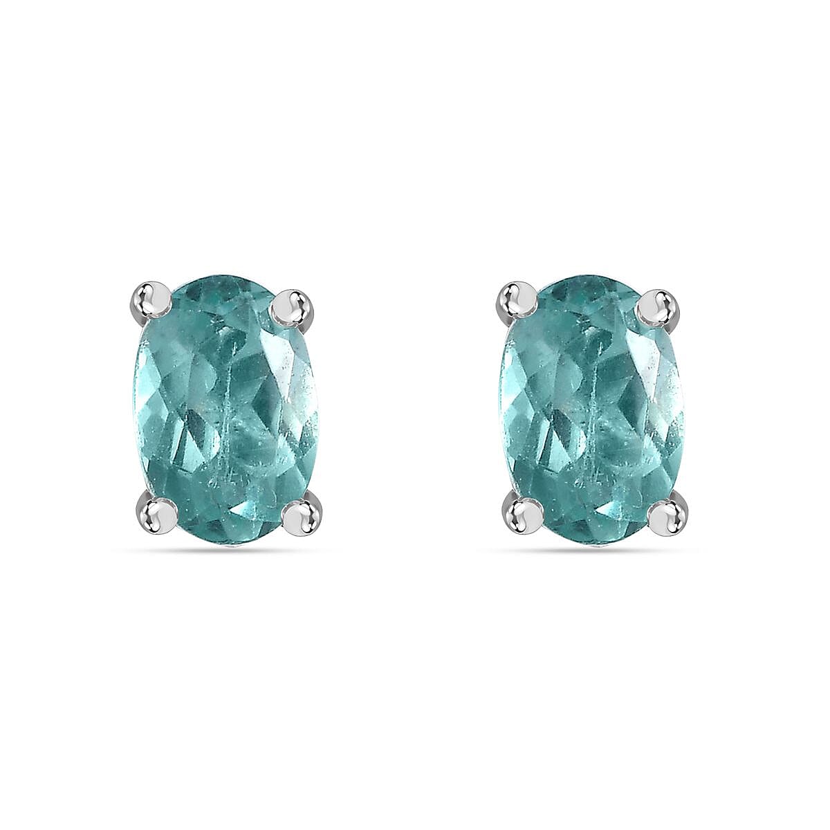 Green Apatite Solitaire Stud Earrings in Platinum Overlay Sterling Silver 7795902 0
