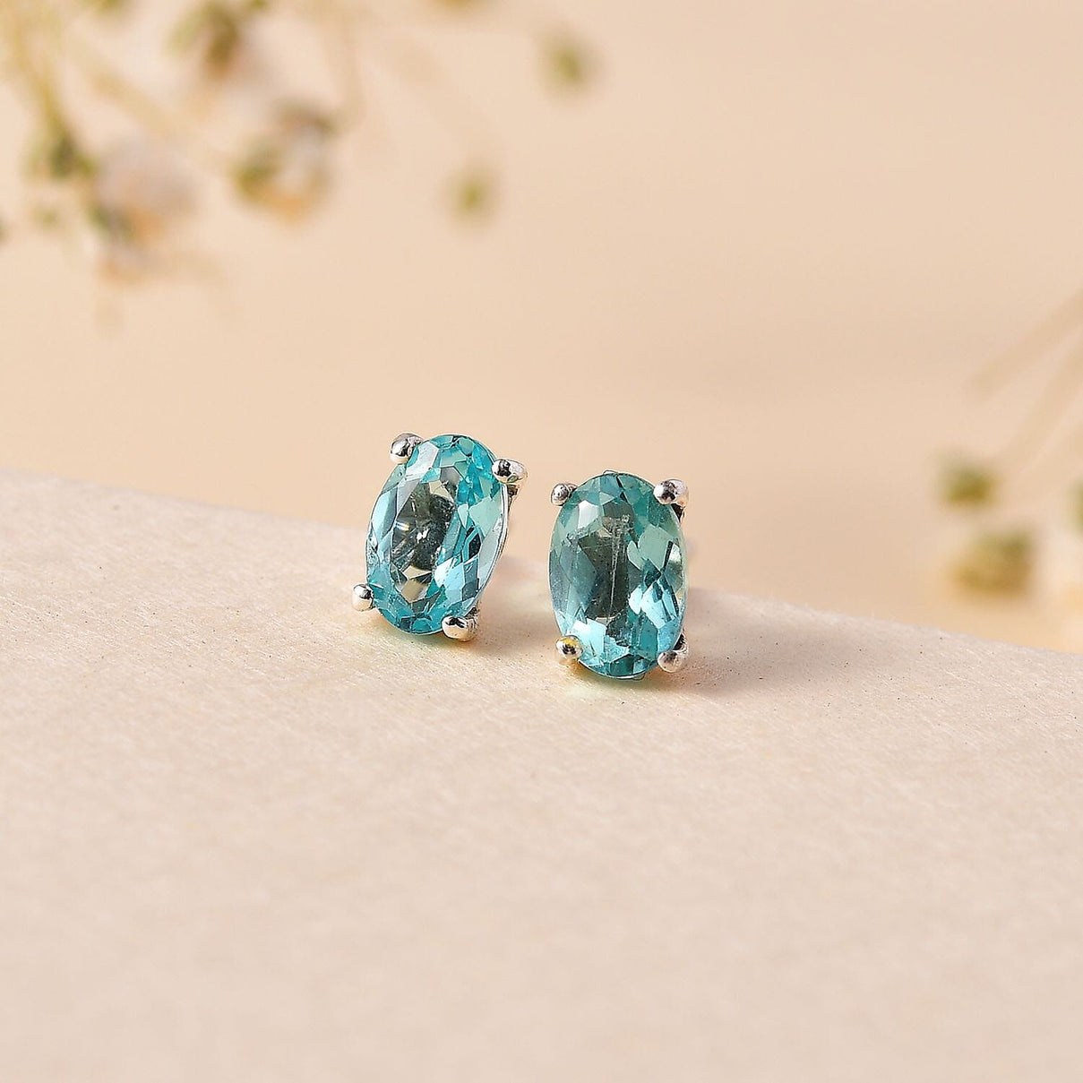Green Apatite Solitaire Stud Earrings in Platinum Overlay Sterling Silver 7795902 1