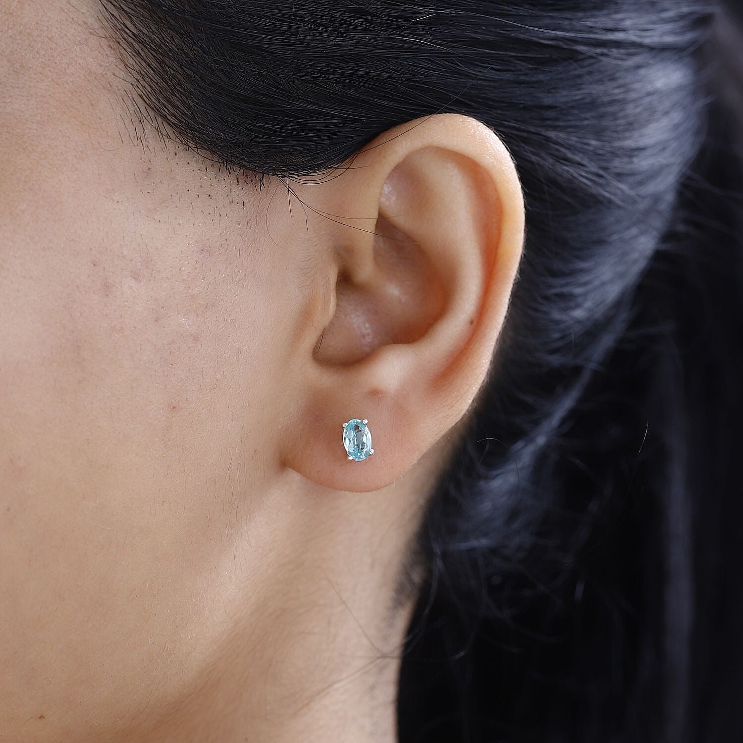 Green Apatite Solitaire Stud Earrings in Platinum Overlay Sterling Silver 7795902 2
