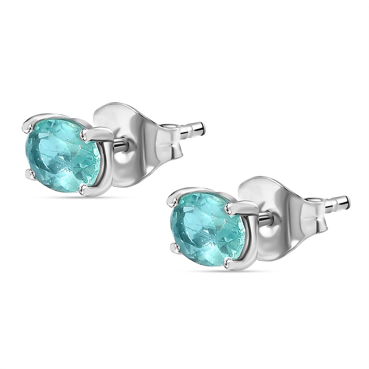 Green Apatite Solitaire Stud Earrings in Platinum Overlay Sterling Silver 7795902 3