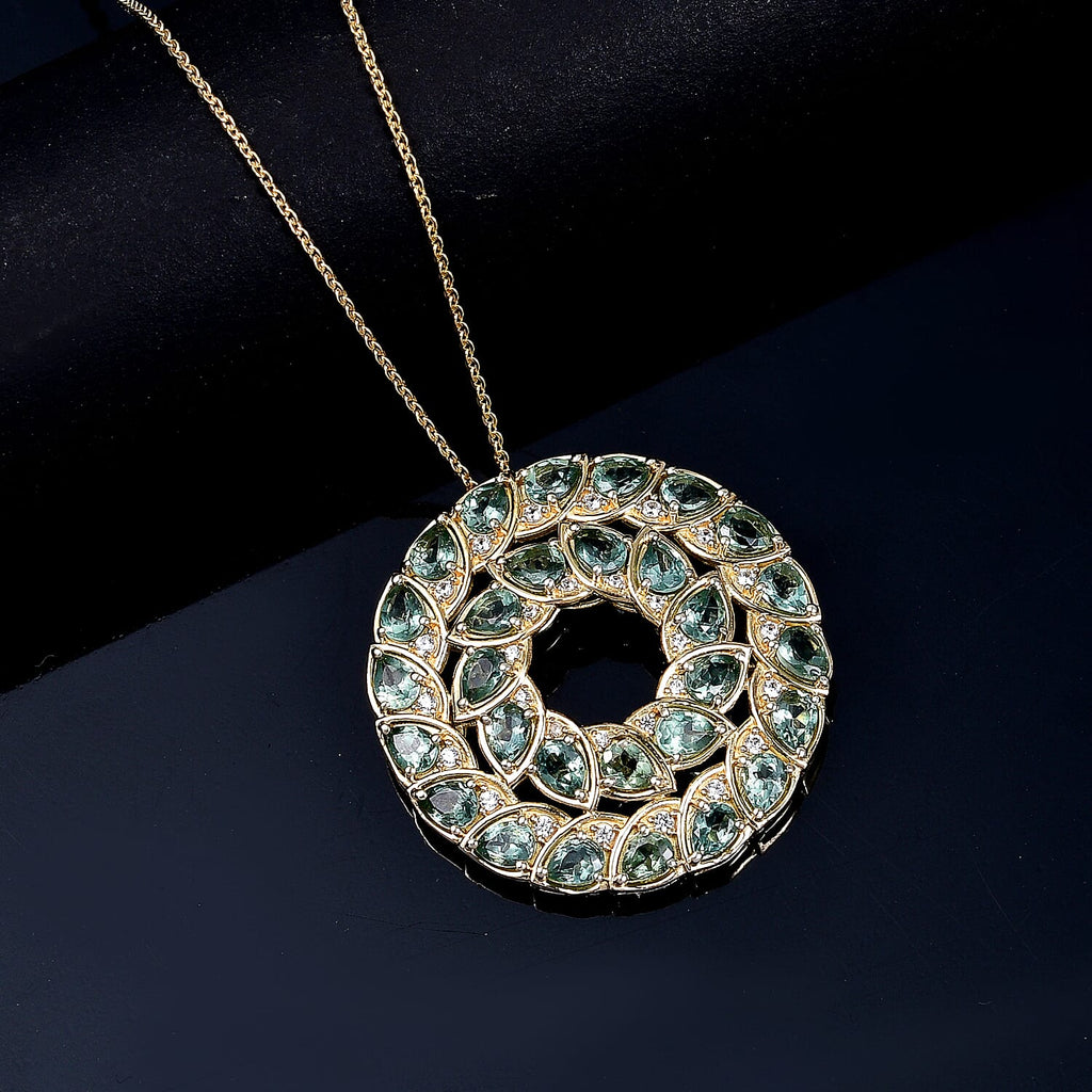 GP Leaf Collection - Green Apatite, White Zircon & Blue Sapphire Pendant with Chain (Size 20) in 18K Vermeil Yellow Gold Plated Sterling Silver 5.33 Ct.