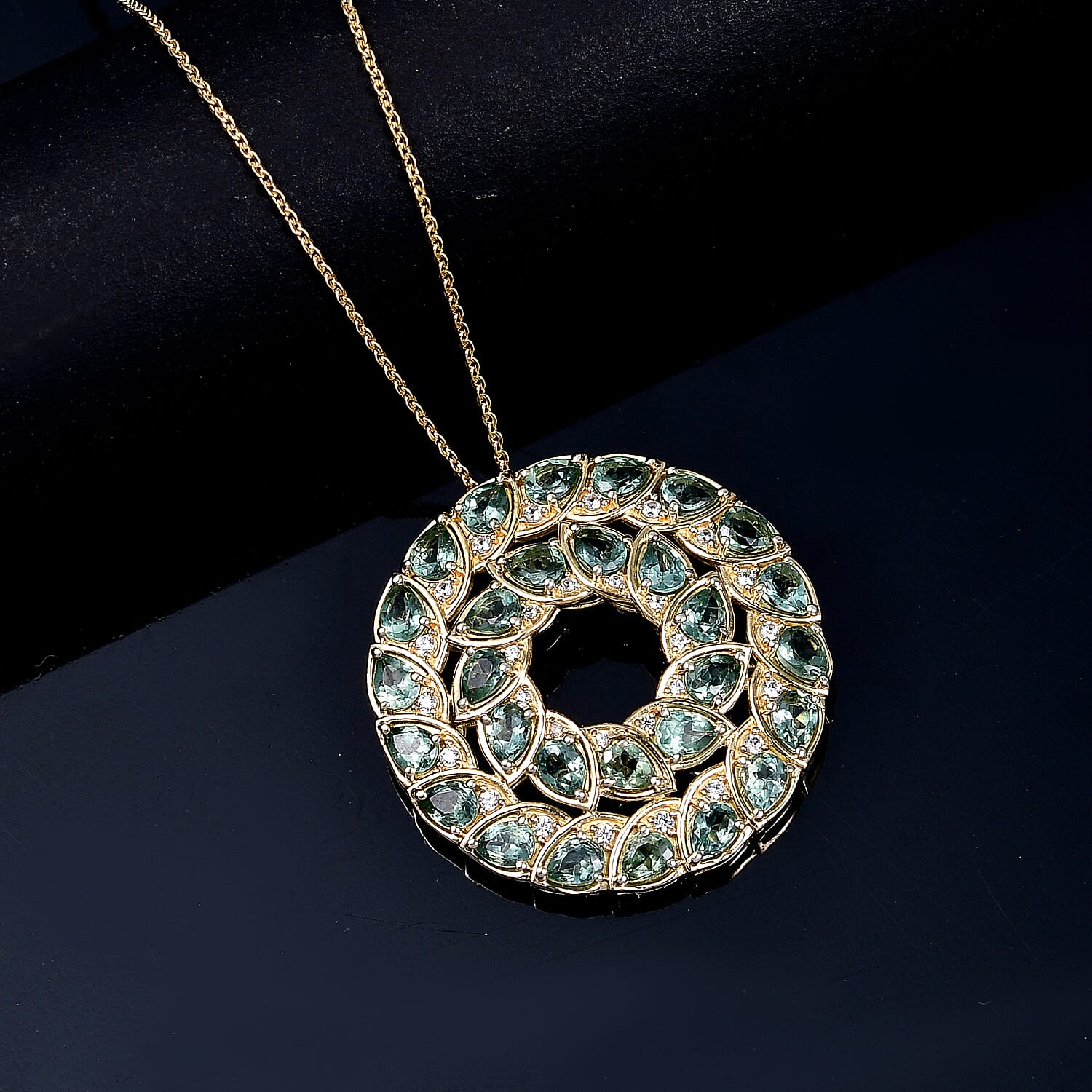GP Leaf Collection - Green Apatite, White Zircon Pendant with Chain (Size 20) in 18K Vermeil Yellow Gold Over Sterling Silver 5.33 Ct. 4367312 3