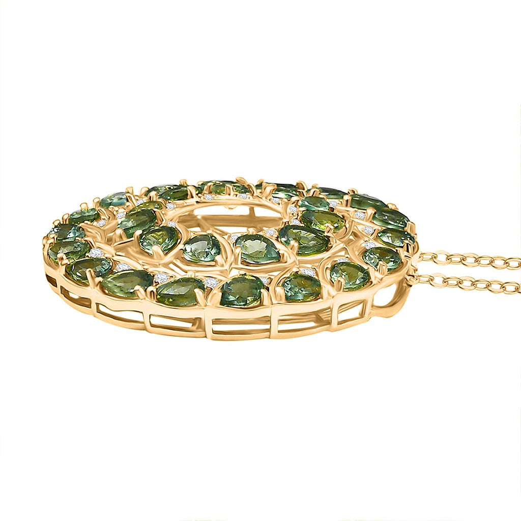 GP Leaf Collection - Green Apatite, White Zircon & Blue Sapphire Pendant with Chain (Size 20) in 18K Vermeil Yellow Gold Plated Sterling Silver 5.33 Ct.
