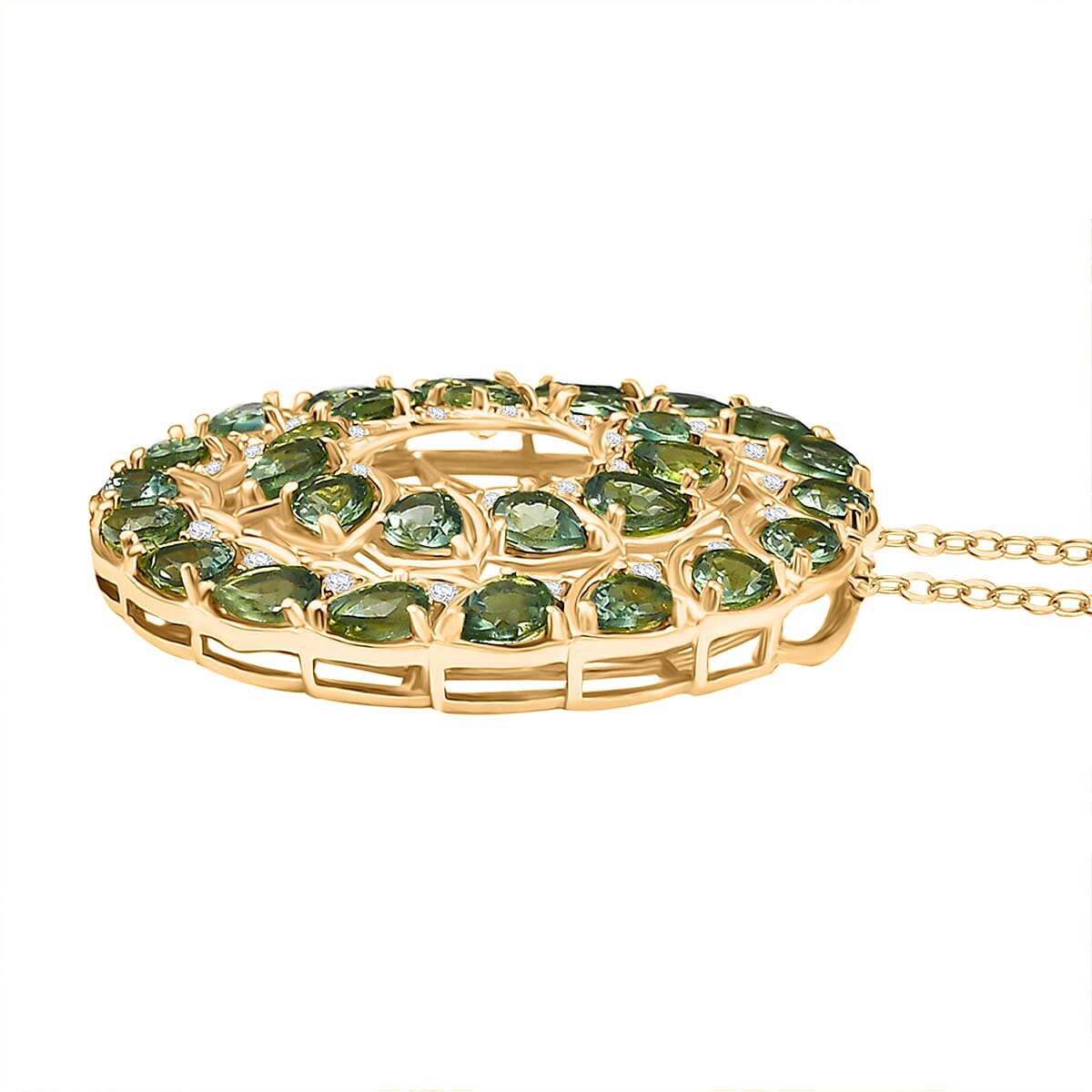 GP Leaf Collection - Green Apatite, White Zircon Pendant with Chain (Size 20) in 18K Vermeil Yellow Gold Over Sterling Silver 5.33 Ct. 4367312 4