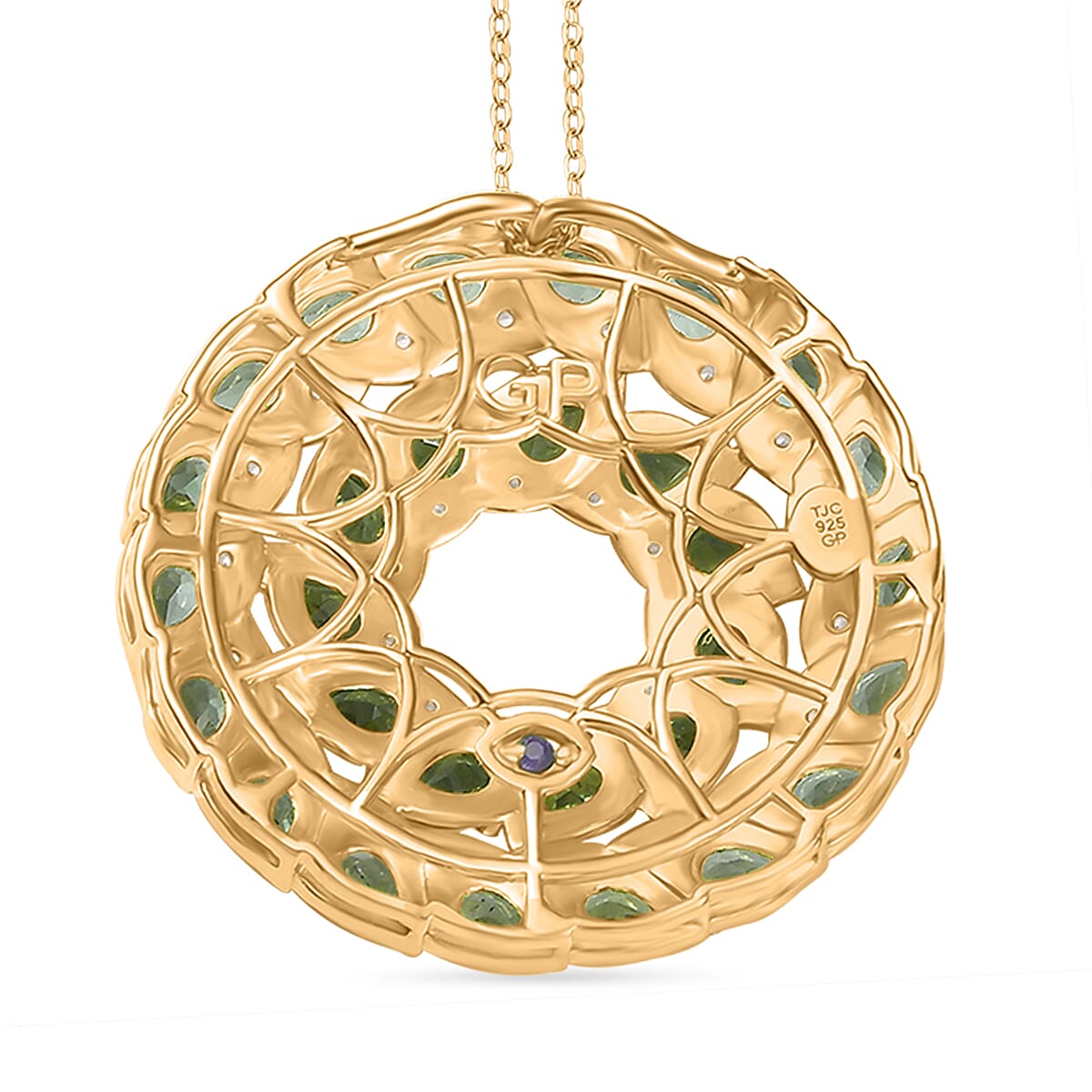 GP Leaf Collection - Green Apatite, White Zircon Pendant with Chain (Size 20) in 18K Vermeil Yellow Gold Over Sterling Silver 5.33 Ct. 4367312 5