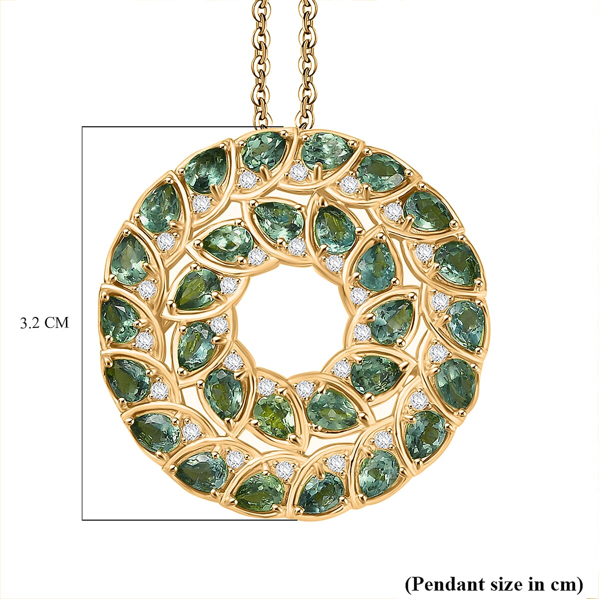 GP Leaf Collection - Green Apatite, White Zircon Pendant with Chain (Size 20) in 18K Vermeil Yellow Gold Over Sterling Silver 5.33 Ct. 4367312 6