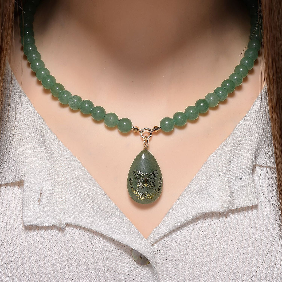 Green Aventurine Butterfly Necklace (Size 18 - 2 Ext) with Lobster Clasp 230.00 Ct. 8181182 2