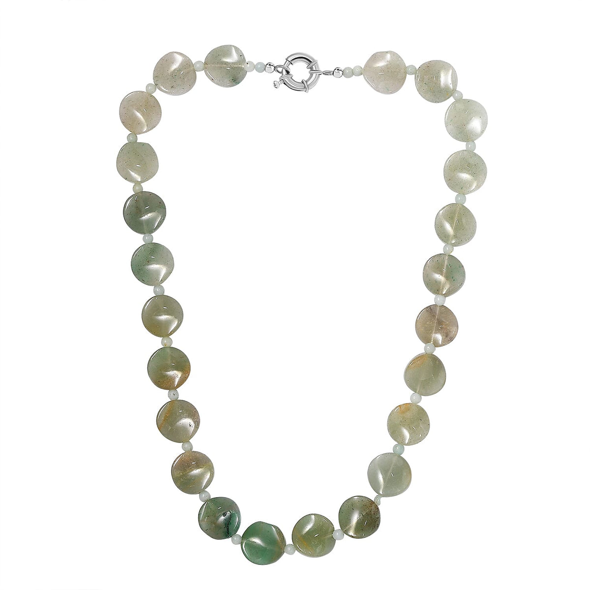 Green Aventurine Amozonite Necklace (Size - 20) With Senorita Clasp in Platinum Overlay, 327.05 Ct. 7850100 3