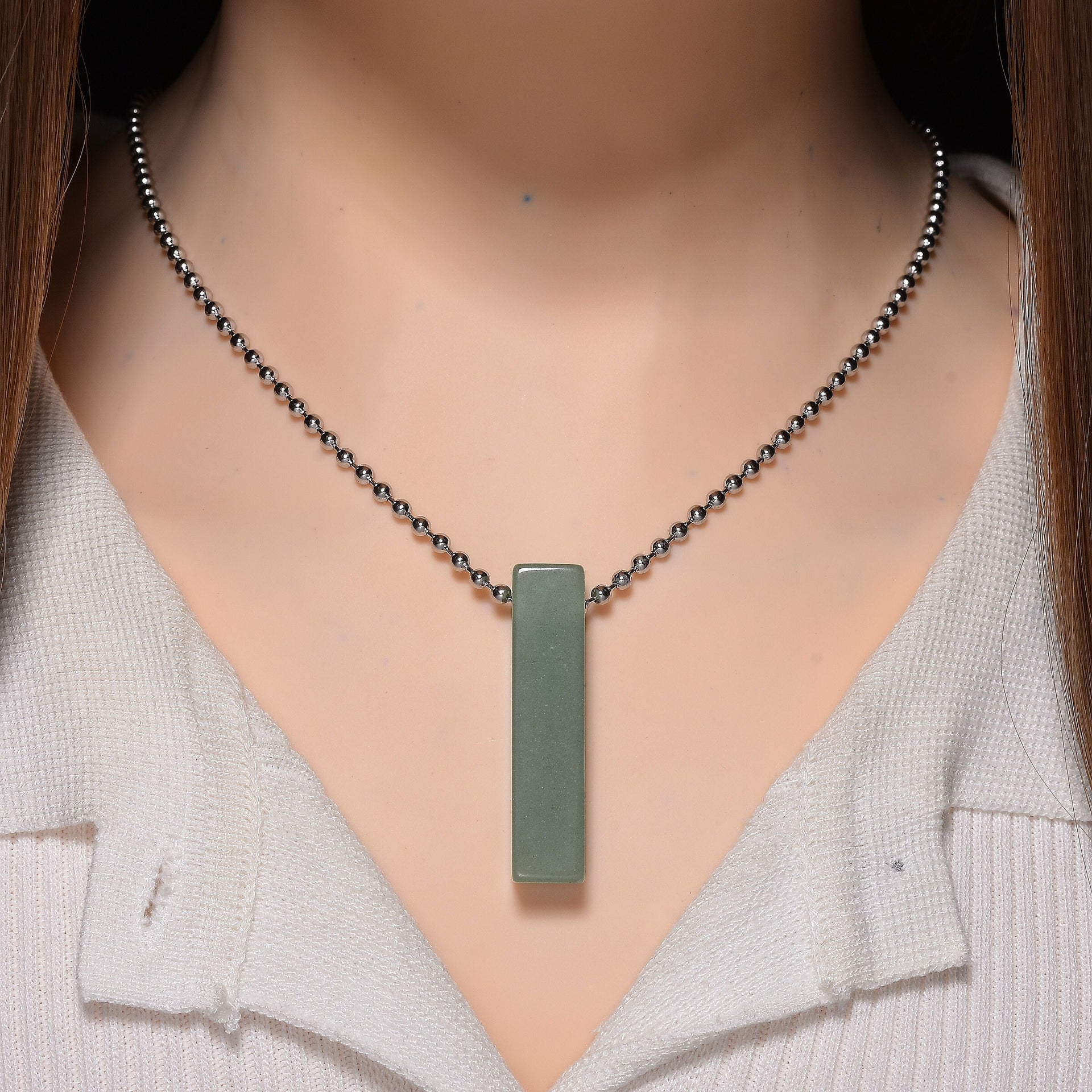 Green Aventurine Bar Pendant Necklace (Size - 24) with Lobster Clasp 90.00 Ct. 8215282 2