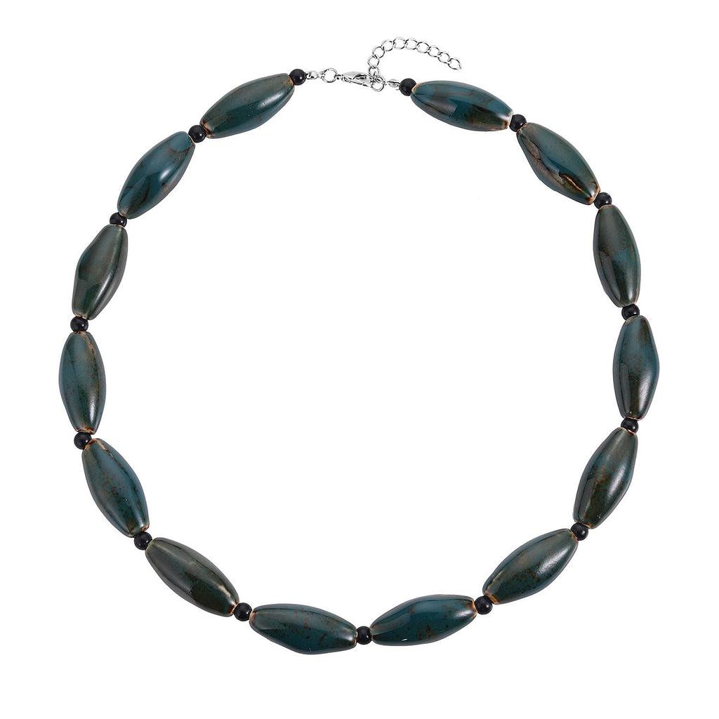 Simulated Green Jasper and Simulated Black Spinel Beads Necklace (Size - 24)
