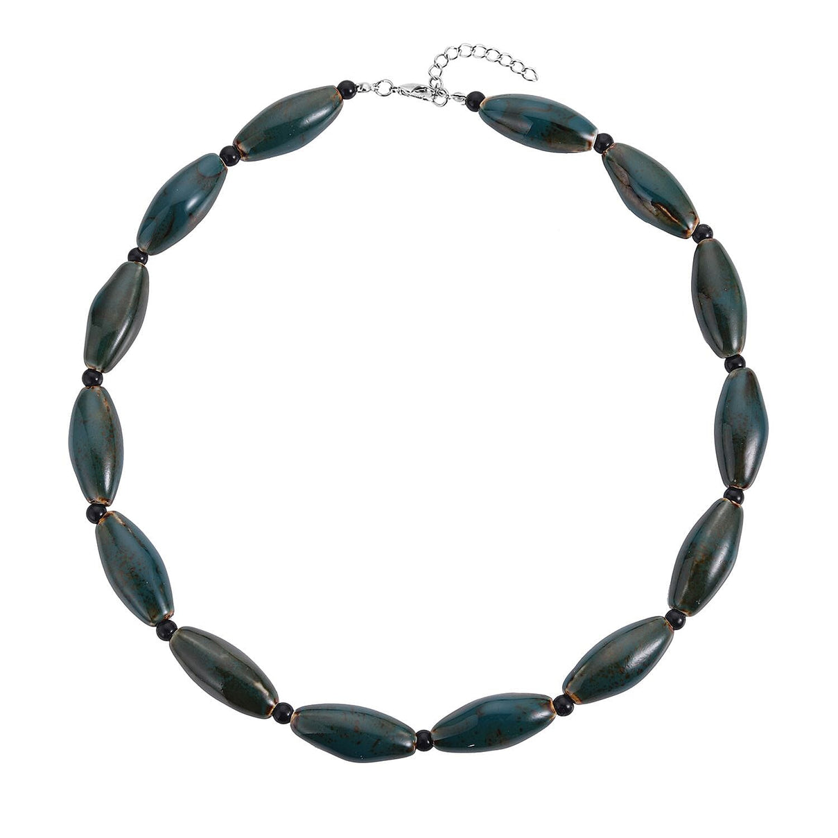 Simulated Green Jasper and Simulated Black Spinel Beads Necklace (Size - 24) 7163870 0