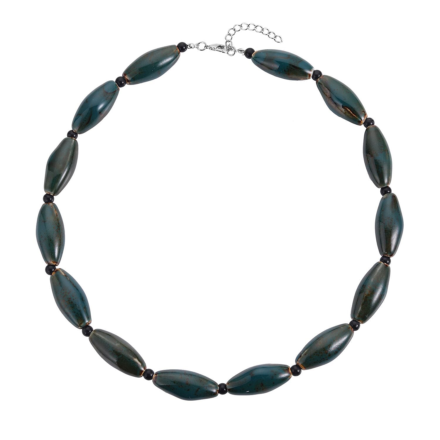 Simulated Green Jasper and Simulated Black Spinel Beads Necklace (Size - 24) 7163870 0
