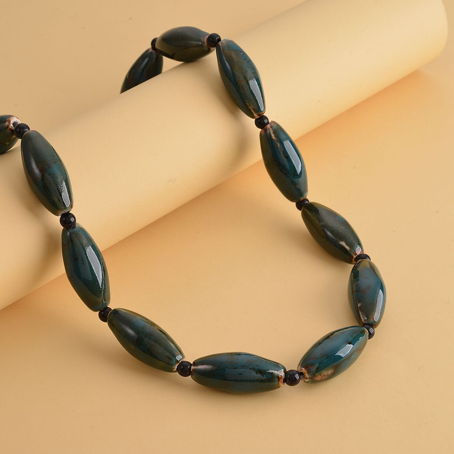 Simulated Green Jasper and Simulated Black Spinel Beads Necklace (Size - 24) 7163870 2