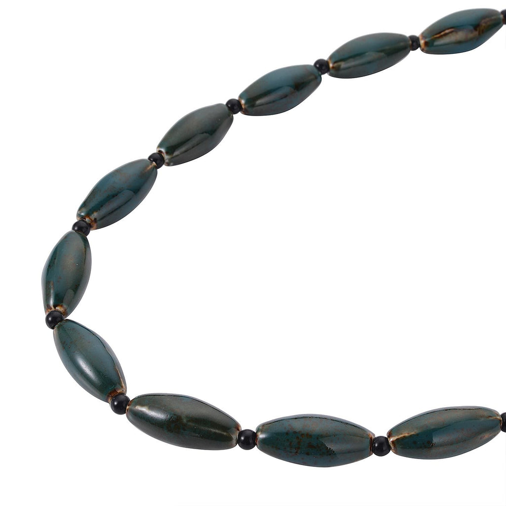 Simulated Green Jasper and Simulated Black Spinel Beads Necklace (Size - 24)