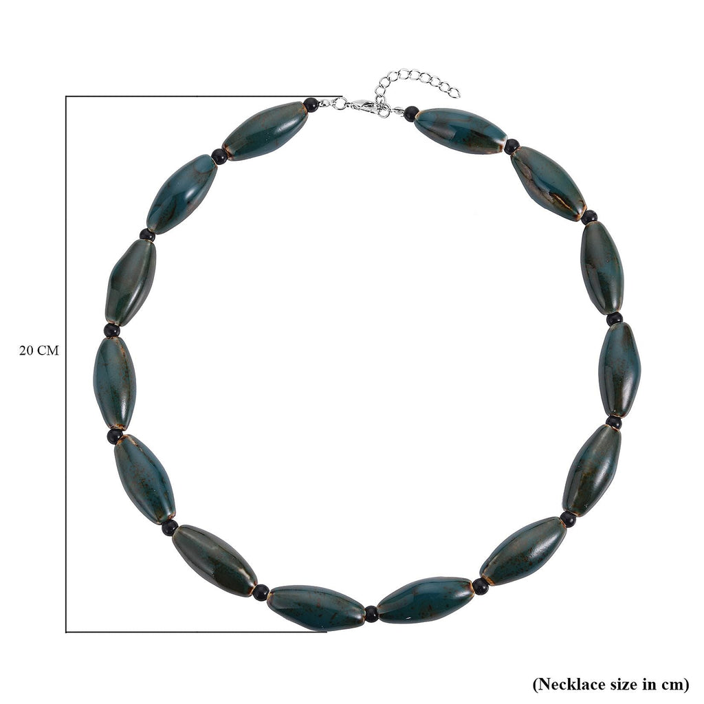Simulated Green Jasper and Simulated Black Spinel Beads Necklace (Size - 24)